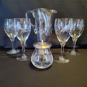 MCM ETCHED CRYSTAL BAR SET, INCLUDING STERLING SILVER LID